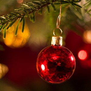 Boule de Noël suspendue à une branche de sapin
